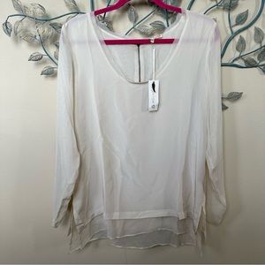 Gold Hawk long sleeve scoop neck silk cream color Large NWT